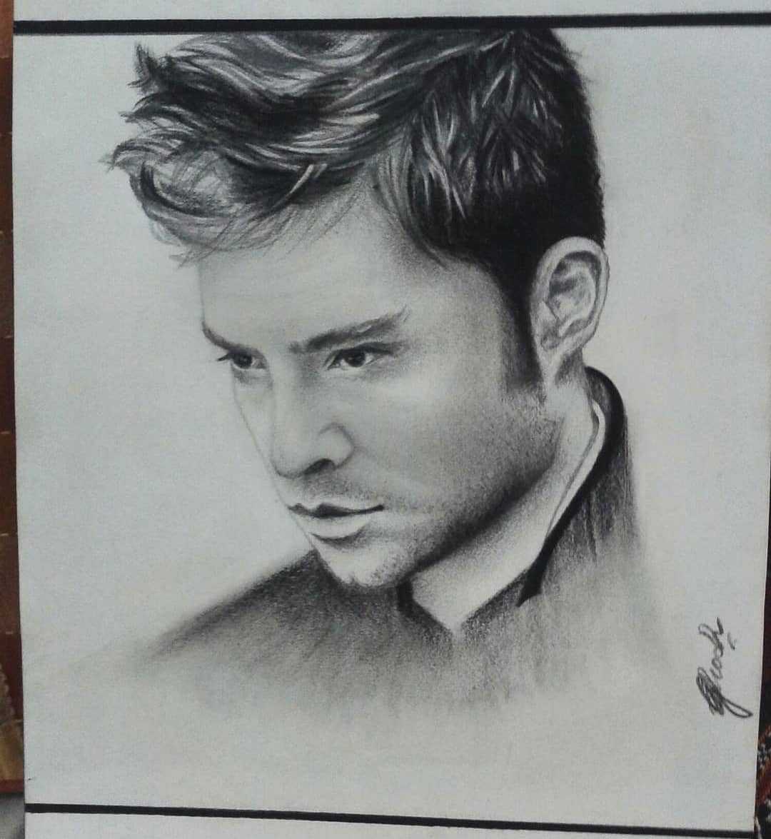 Green abstract painting with layered botanical forms.