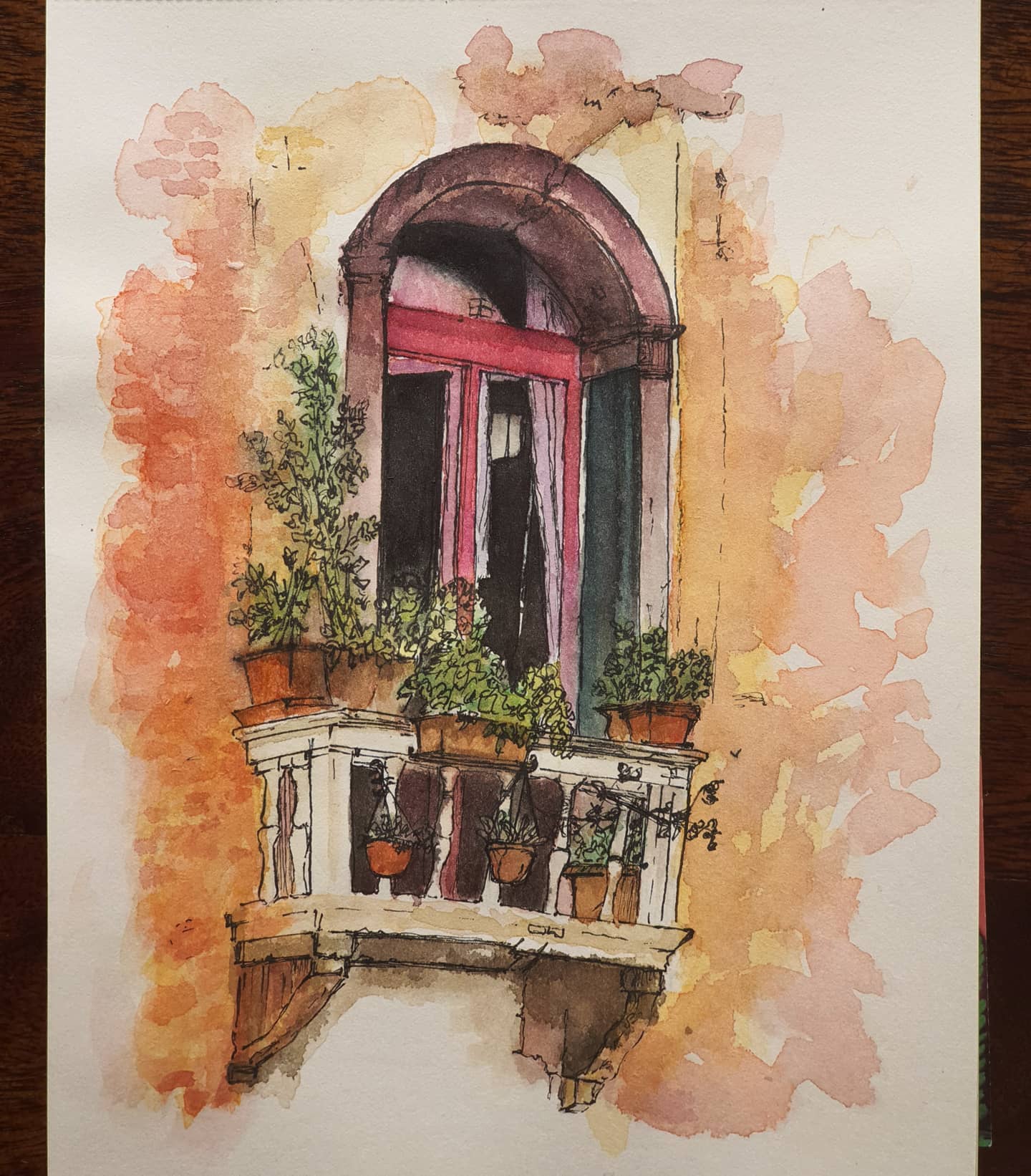 Abstract seascape painting with teal and beige layers.