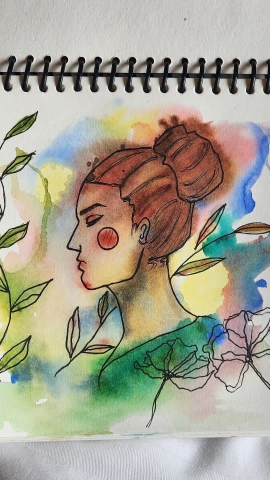 Bold abstract painting with red and black strokes.